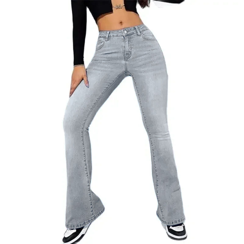 Light Grey Fashionable Women’s Slim Fit Flared Denim Jeans
