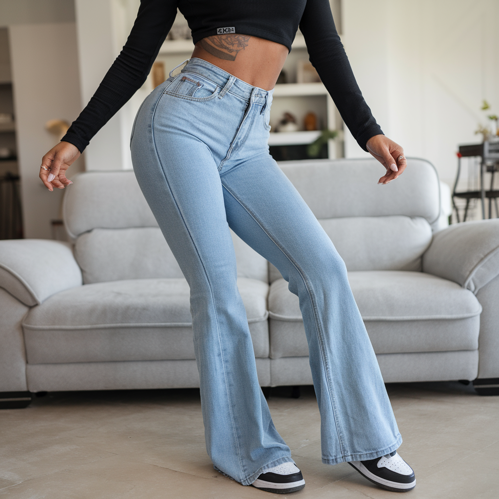 Light Blue Fashionable Women’s Slim Fit Flared Denim Jeans