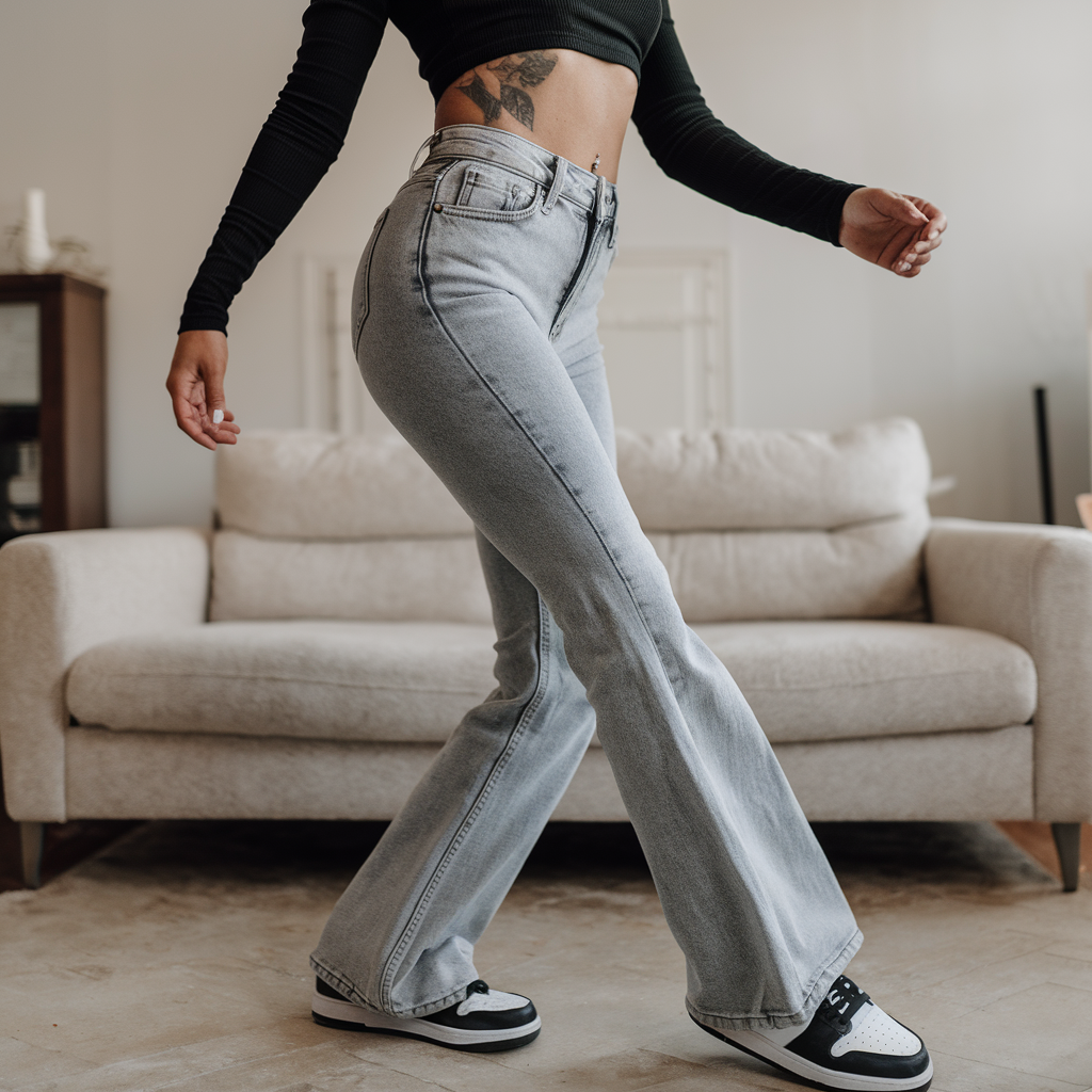 Light Grey Fashionable Women’s Slim Fit Flared Denim Jeans
